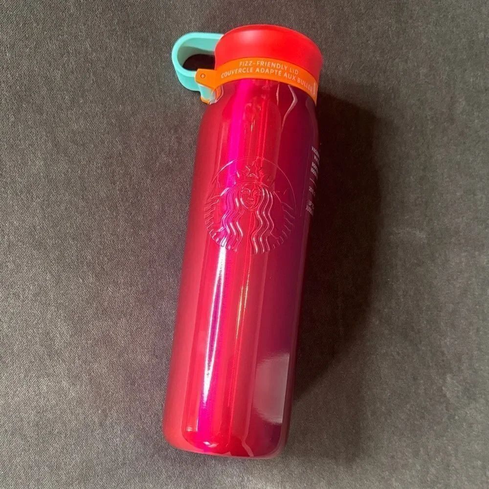 Starbucks 2025 Glossy Red/Pink Vacuum Insulated Water Bottle 20oz Fizz Froendly